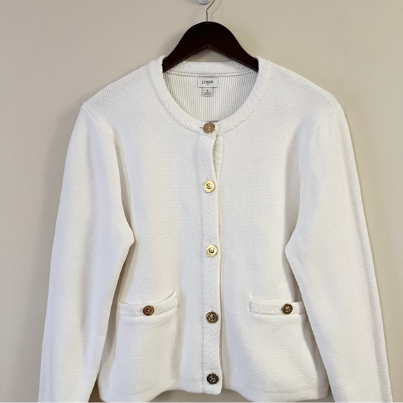 J. Crew Factory Cotton Lady Jacket Cardigan Sweater Button Front White Large - Picture 4 of 12